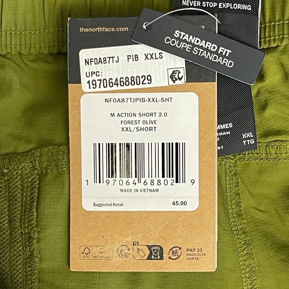 NEW The North Face Mens 2XL FLASHDRY Action Short 2.0 Olive Green‎ NF0A87TJ $45